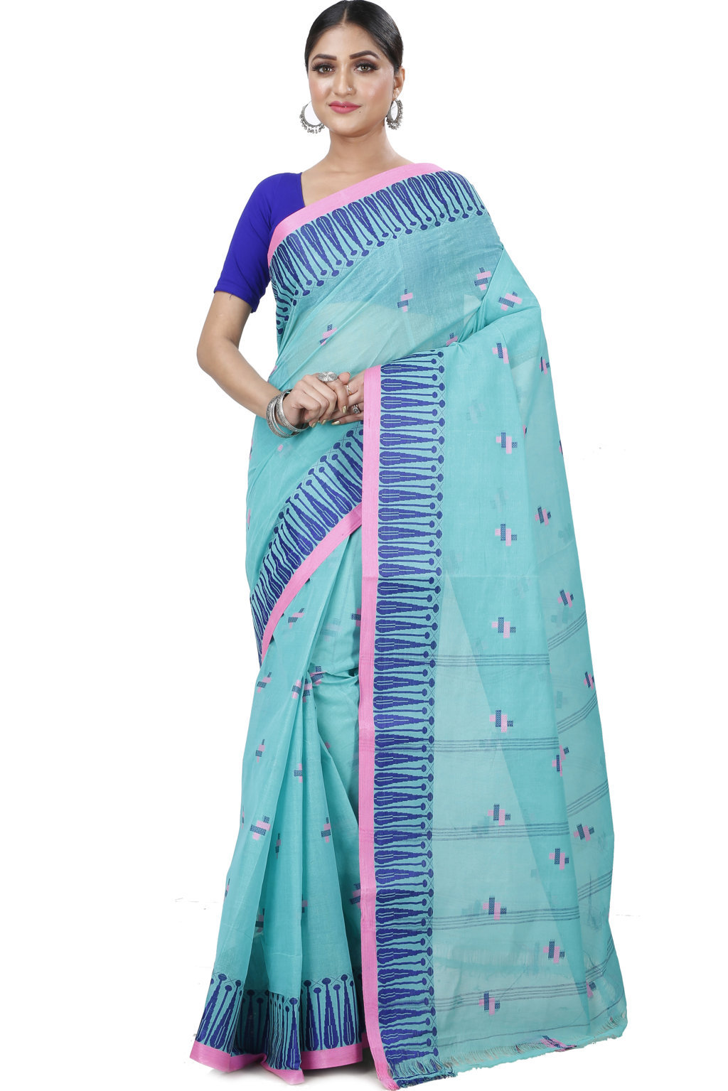 See Green Pure Cotton Simar Tant Saree (1039)